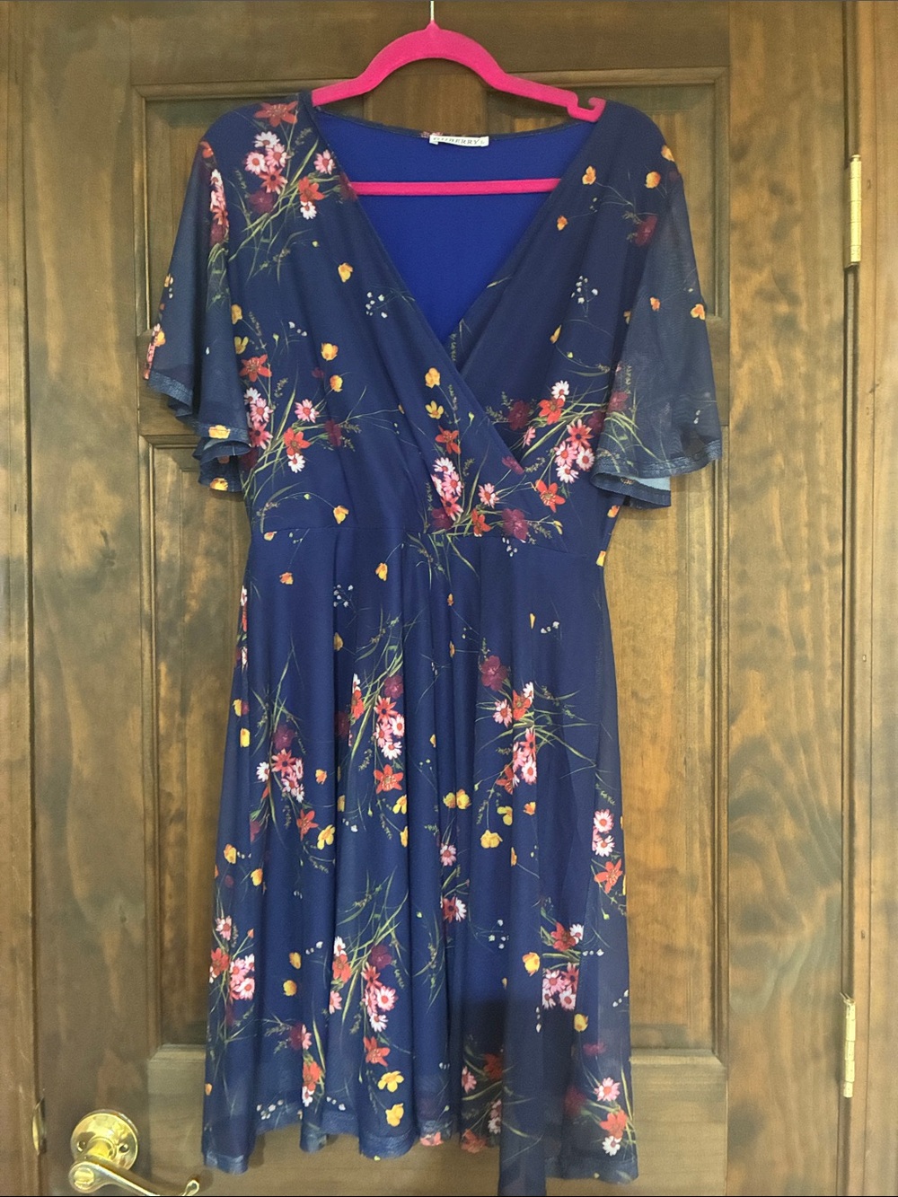 Floral Navy Midi Wrap Dress - Elegant V-Neck Midi